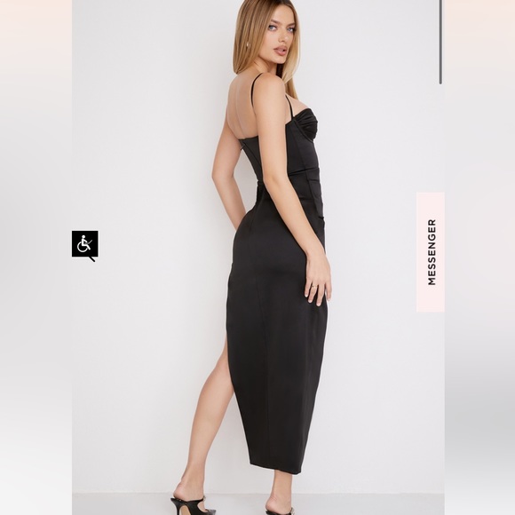 House of CB Flora Dress Black Satin Pleated Corset Midi Dress - Picture 2 of 6